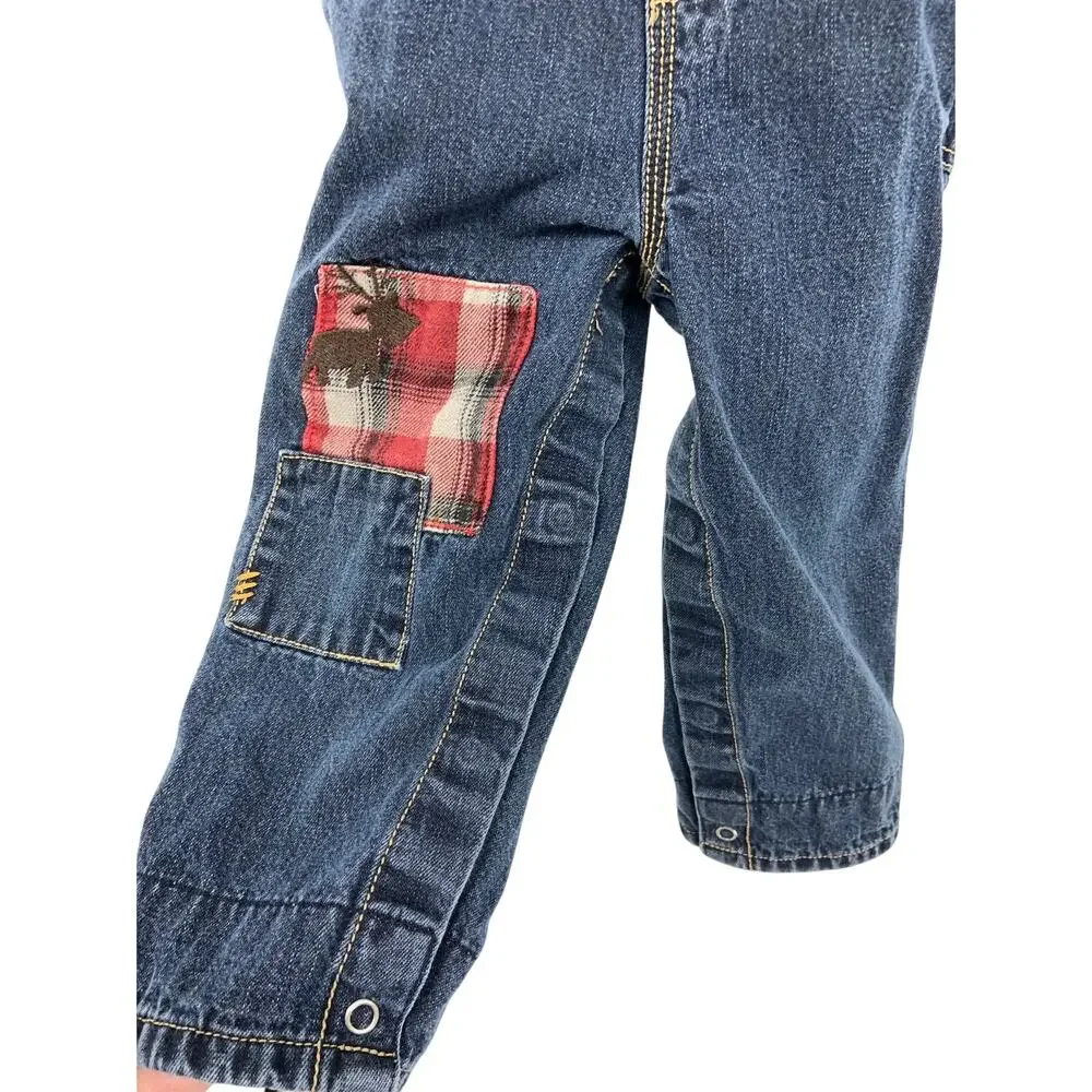 Oshkosh B'gosh Patchwork Deer Blue Denim Overalls Big Kids 24M
